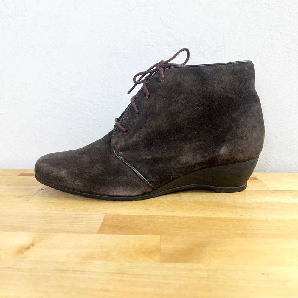 Munro Suede Leather Lace Up‎ Wedge Ankle Booties Boots Size 9.5 Brown Comfort